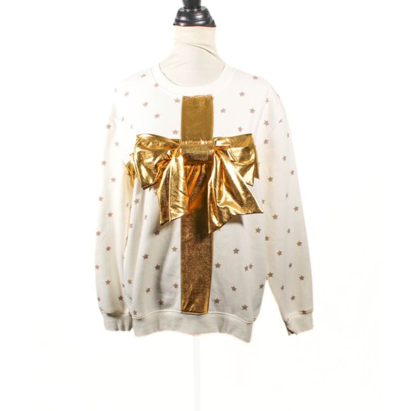 Vinyl Icons Tops - NWT Vinyl Icons Gold Bow & Star Sweatshirt – Women’s L, Cozy Holiday Style